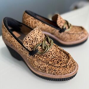 Dolce Vita Leopard Haircalf Platform Loafers | Chain Detail | Wedge Heel | 8.5